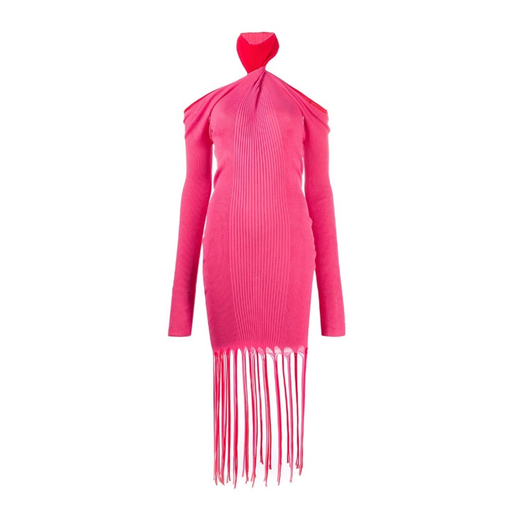 Bottega Veneta Twisted Neck Ribbed Knit Dress